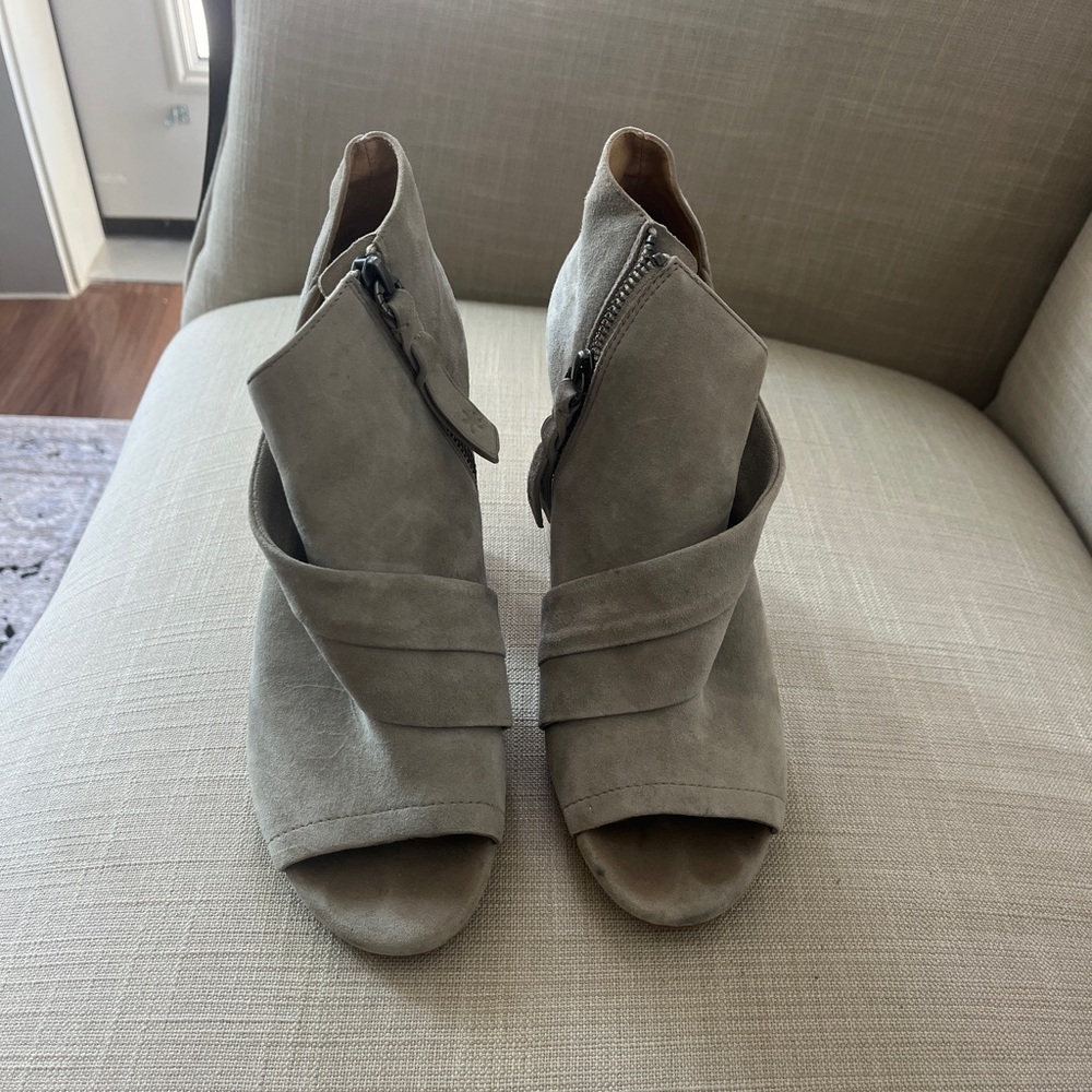 Grey Beige Heeled Booties